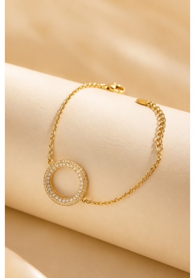 Balenbi Jewelry Kadın Çift Sıra Taşlı Halka Figürlü Kararmaz Çelik Bileklik Gold Renk 1127 Altın