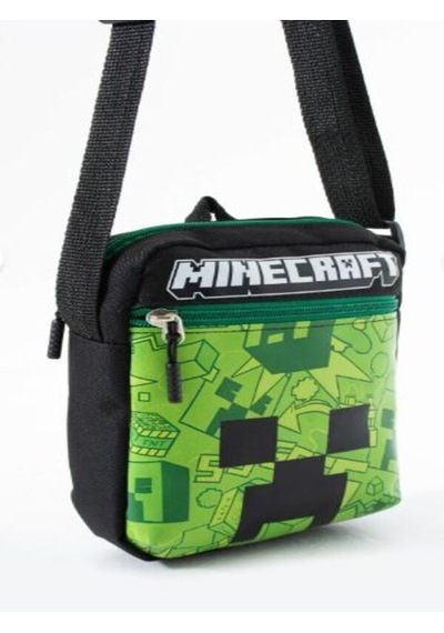 Trg Polo Mineecraft Creeper Çocuk Omuz Çantası 3 Bölmeli Su Geçirmez Kumaş 21 16 6 Cm Siyah - Yeşil