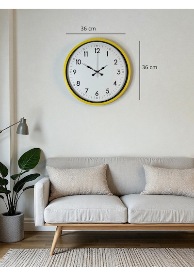 36 Cm Sarı Dekoratif Duvar Saati Çok Renkli