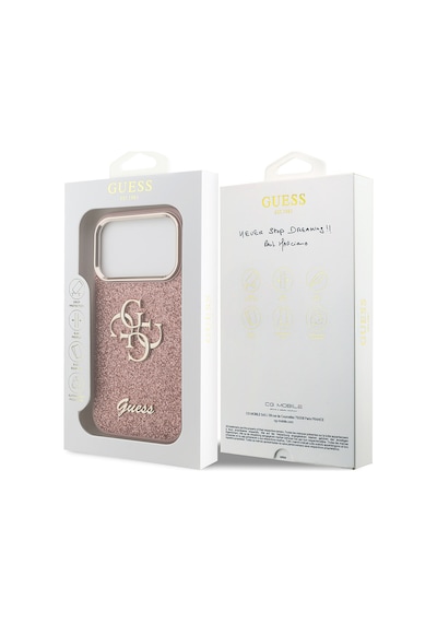 Apple Uyumlu iPhone 17 Pro Kılıf Guess Lisanslı 4g Büyük Metal Logolu Glitter Kapak Pembe Pembe