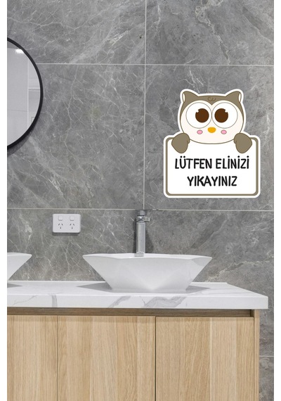 Sevimli Baykuş Sticker Ellerimizi Yıkayalım Etiketi Standart