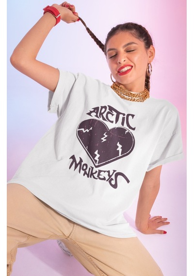 Sevbano Arctic Monkeys Baskılı Unisex Oversize Efsane Müzik Grubu Tişört Beyaz