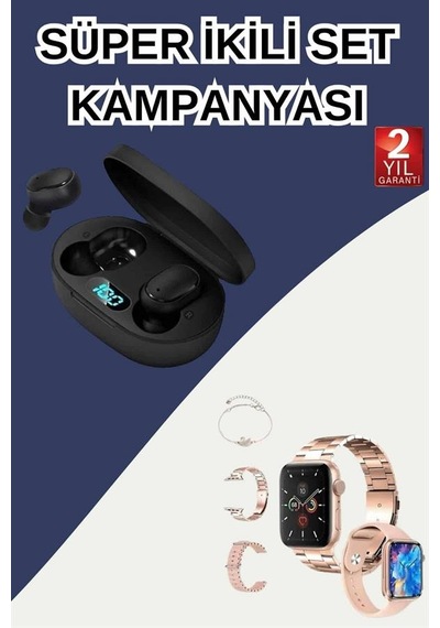 Nabız Ölçer  Bileklikli Akıllı Saat Ve Dijital  Göstergeli Bluetooth Kulaklık Çoklu Şarj Girişi