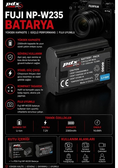 Pdx Fuji Np-w235 Batarya Yüksek Kapasite Fuji Uyumlu