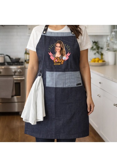 Bk Gift Kişiye Özel Fotoğraflı Pamuk Denim Havlu Detaylı Mutfak Önlüğü -1, Aşçı Ve Şef Önlüğü, Ev Hediyesi Kobitmeyencom36610 Bk Gift Renkli