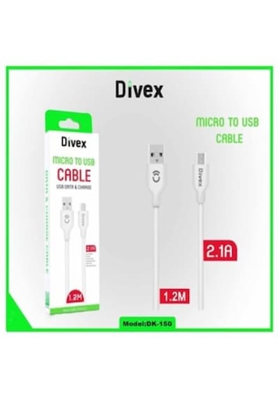 Micro Usb Hızlı Şarj Data Kablosu, 2.1A 1.2M Beyaz Divex