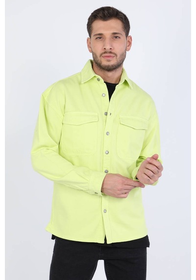 Erkek Oversize Jean Gömlek Neon Yeşil 001