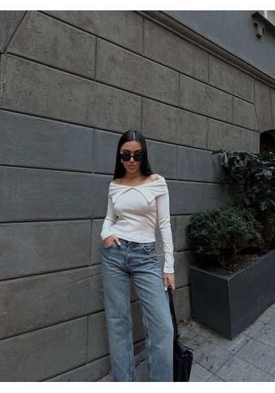 İsiltikidsmoda Kelebek Yaka Uzun Kol Bluz Beyaz Beyaz