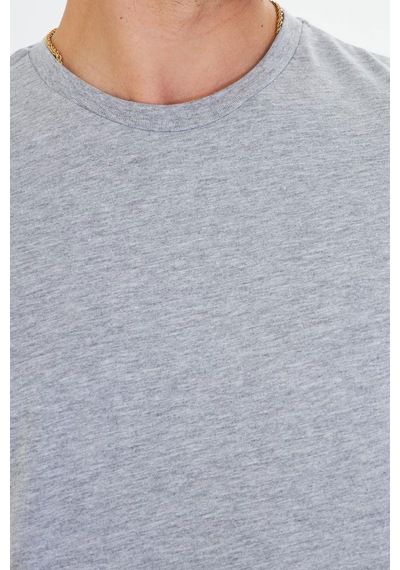 Trendhill Erkek Gri Melanj Pamuklu Bisiklet Yaka Büyük Beden T-shirt Gri5014b