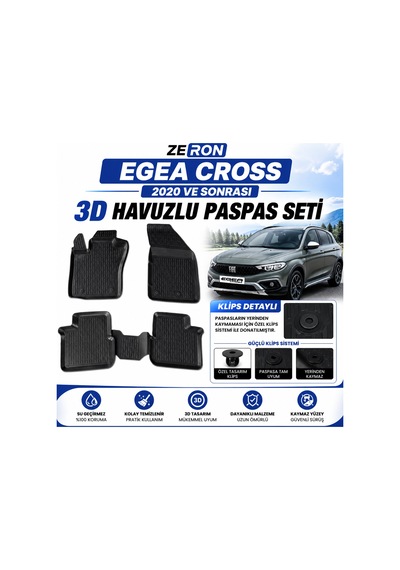 Zeron Fiat Egea Cross 2020 Ve Sonrası 3d Havuzlu Paspas Seti Su Geçirmez Kaymaz 5 Parça