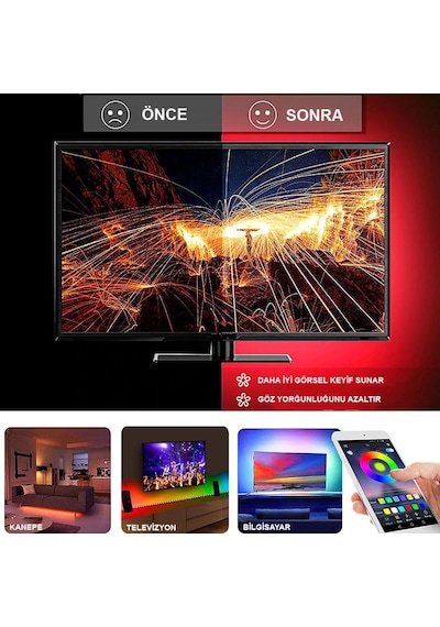 Exeo Tv Arkası Bluetooth Rgb Usb Şerit Led Slikonlu 3 Mt