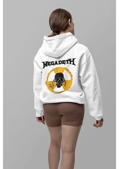 Sevbano Megadeth Müzik Grubu Baskılı Unisex Oversize Rock Metal Hoodie Beyaz