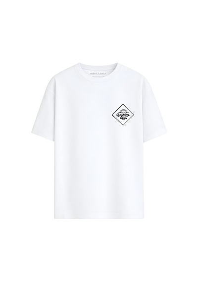 Black Nova Oversize Baskılı Unisex %100 Pamuk T-shirt Gasoline Bandit Beyaz