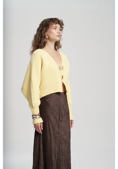 Mai Collection Mai Studios Co. Luna Metal Detay Sarı Kısa Triko Hırka Çok Renkli