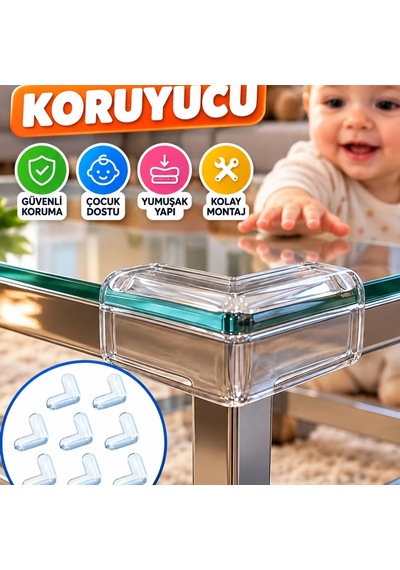 Şeffaf Mobilya Köşe Koruyucu 8'li Set Masa, Sehpa Ve Dolap Kenar Koruma Aparatı Diğer