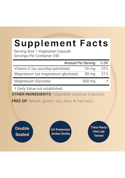Naturebell Pure Magnesium Glycinate 500mg, 240 Veggie Capsules Orijinal Usa Menşeii Dmmedicineden