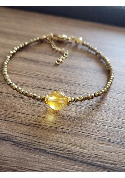 Sitrin Taşı Ve Hematit Minimal Bileklik Sarı