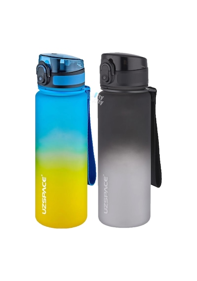 Uzspace 2'li Tritan Matara Seti 500 Ml Çift Renk Softtouch Ff Collection Tritan Su Matarası Sarı Lacivert - Siyah Beyaz