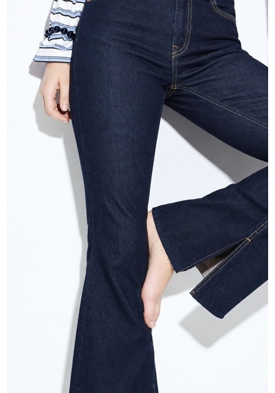 Hiccup H74 Slim Fit İspanyol Paça Jean Koyu Mavi