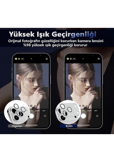 Apple Uyumlu iPhone 17pro Metal Koruyucu Lens Çerçeveli Pürüzsüz Gümüş