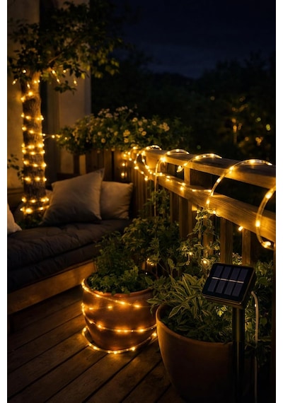Solar Güneş Enerjili 100 Led 12 Metre Su Geçirmez Flex Boru Bahçe Balkon Işığı Diğer