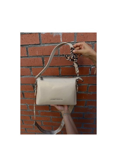 Just Polo Kadın Premium Şal Detaylı Yumuşak Deri Ayarlanabilir Askılı Çapraz El Ve Omuz Çantası Ebat : 28 X 18 Cm Vizon