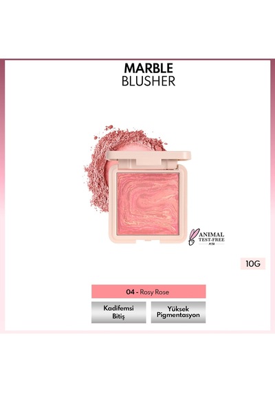 Cosmetics Marble Baked Blusher Fırınlanmış Allık & Aydınlatıcı - 04 Rosy Rose Çok Renkli