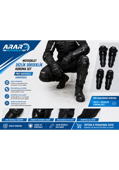 Motosiklet Dizlik Dirseklik Koruma Set Pro Mafsallı Arr3092 Siyah