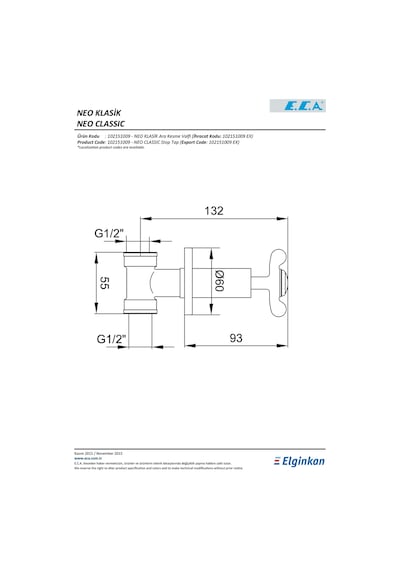 Eca Neo Klasik Ara Kesme Valfi 102151009 Krom