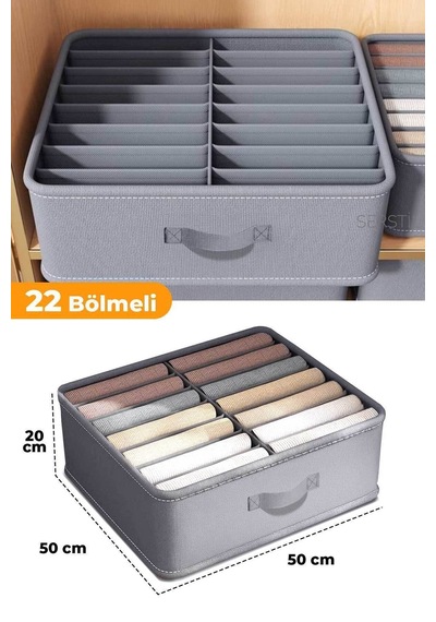 Serstil 22 Bölmeli Kıyafet, Havlu, Nevresim Dolap İçi Düzenleyici Kutu - 50x50x20cm Antrasit