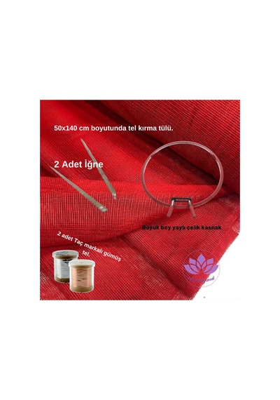 Tel Kırma Başlangıç Kiti Kırmızı Kare Tül, 2 Adet Taç Tel Kırma Teli Ve Büyük Yaylı Kasnak - 520556976