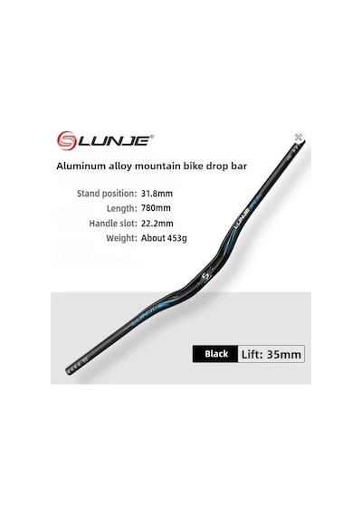 Lunje 78 Cm 35 Rise Açılı Alüminyum 31,8mm Mtb Freeride Gidon Bisiklet Gidonu Direksiyonu Siyah