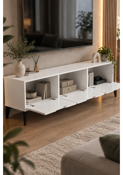 Sulorahome Beyaz Suntalam Tv Sehpası 160x35 Cm