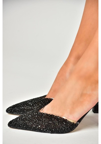 Fox Shoes U614567114 Siyah Sim Kalın Topuklu Abiye Ayakkabı Siyah