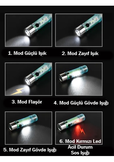 Gaman Ey023 10watt Ultra Güçlü 6mod Kırmızı İkaz Ledli Şarjlı El Feneri Mavi