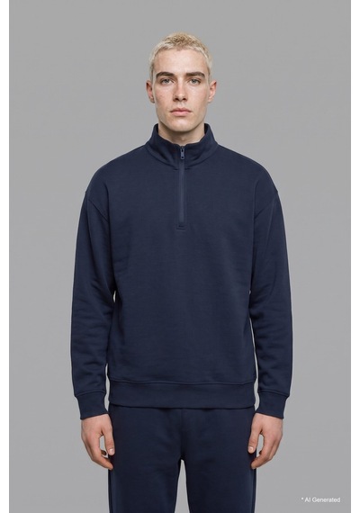 Defacto Boxy Fıt Dik Yaka Skuba Kumaş Uzun Kollu Sweatshirt E9363ax26aunv146 Lacivert-nv146