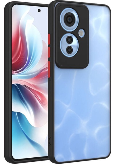 Oppo Reno 11f 5g Kılıf Arkası Buğulu Kenarları Renkli Sert Premium Silikon Kapak Rcv/hux Siyah