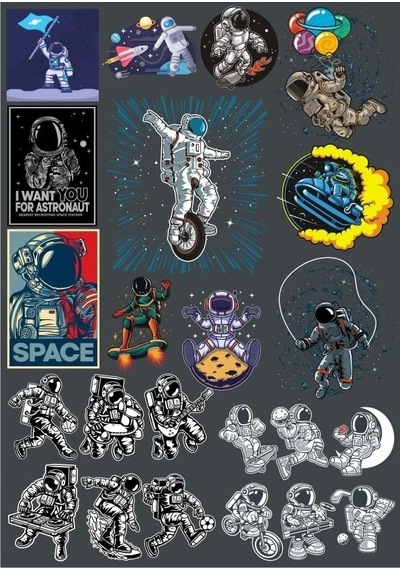 Astronot Ve Uzay Sticker Set 5 20 Parça Telefon, Tablet, Defter, Laptop Sticker