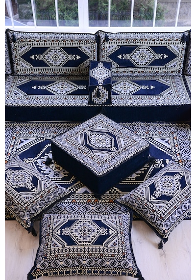 Şark Köşesi Takımı Konsepti 20 Cm Minder Kalınlığı Lacivert Yahyalı Modeli