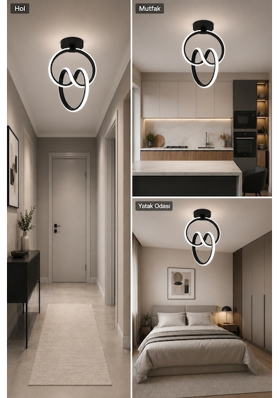 Evora Led Plafonyer Avize Beyaz Işık Siyah