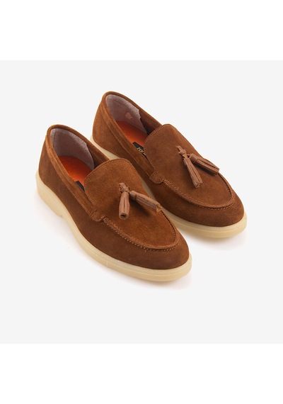 Kemal Tanca Kadın Kauçuk Tabanlı Süet Loafer 15001 Taba