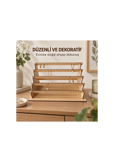 Ahşap Yüzük Takı Standı 16x15x31 Cm Ebatında 5 Katlı Takı Düzenleyici