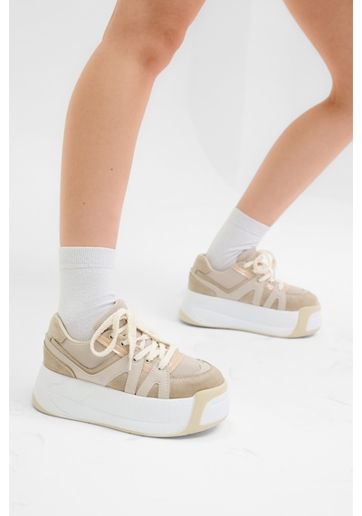 Tonny Black Yüksek Taban Rahat Bağcıklı Sneaker Kadın Bej Sneaker Tbklc020