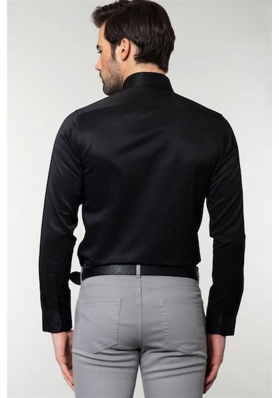 Tudors Slim Fit Dar Kesim Düz Erkek Gömlek-19030 Siyah