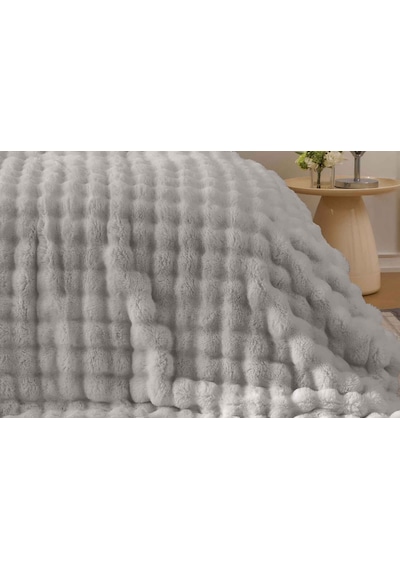 Merinos Angora Kürk Bubble Tavşan Tüyü Battaniye 220x240 Kutulu Gri