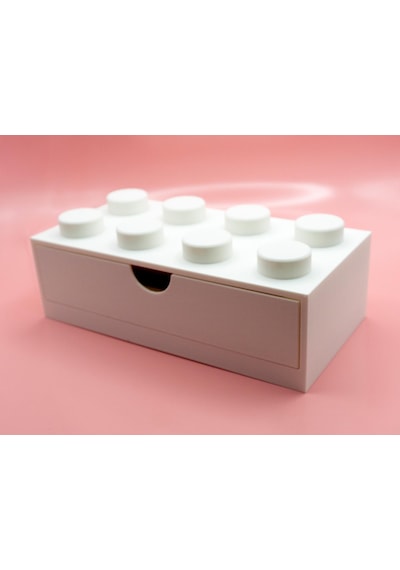 Lego Tasarımlı Mini Çekmece 4x2 Masaüstü Düzenleyici Dekoratif Saklama Kutusu Beyaz