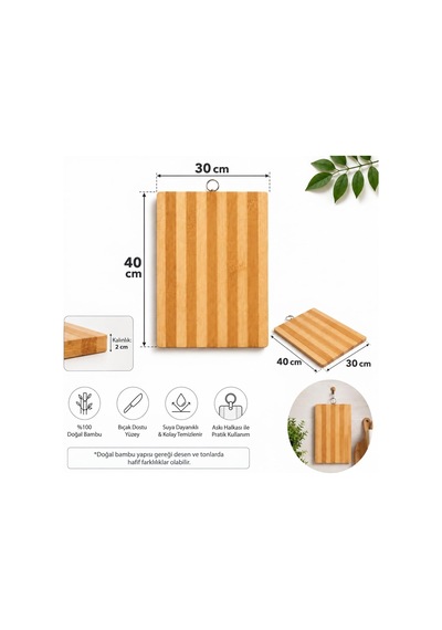 Tr Askılı Doğal Bambu Kesme Ve Sunum Tahtası Büyük Boy 30x40 Cm Genel