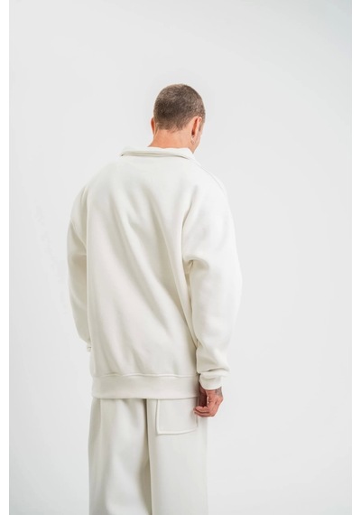 Uzun Kol Bisiklet Yaka Basic Sweatshirt - Beyaz Beyaz