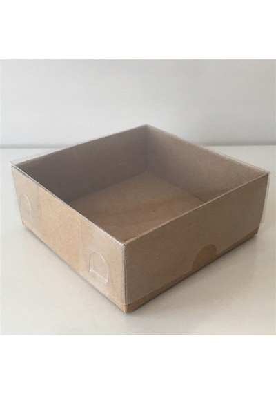 100 Adet Asetat Kapaklı Kraft Karton Kutu 8X8X3 Hediyelik Sunum Kutuları