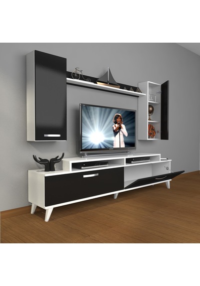 Decoraktiv Ekoflex 7 Slm Retro Tv Ünitesi Tv Sehpası Beyaz - Siyah